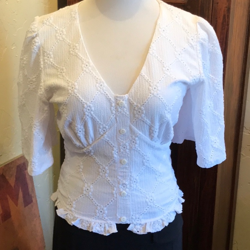White Lacy Fitted Blouse